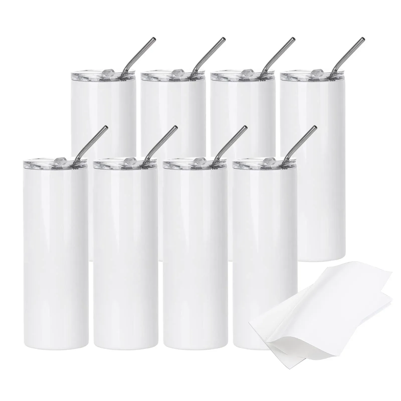 PYD Life 8 Pack Sublimation Tumblers Blanks 20 oz Skinny White Straight Stainless ...