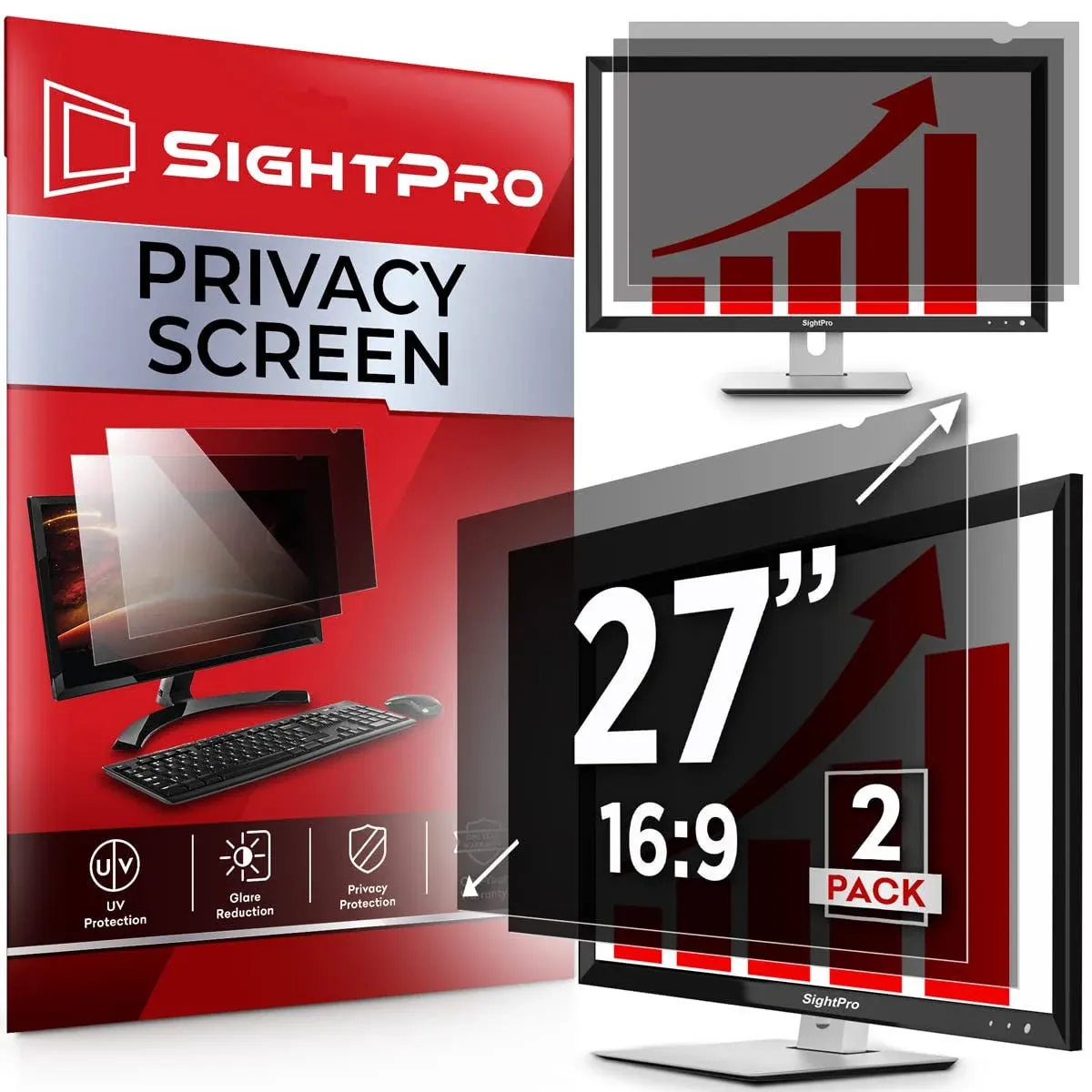 27 Inch 16:9 [2 Pack] Computer Privacy Screen Filter for Monitor - Privacy Shield and Anti-Glare Protector