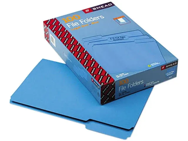 Smead File Folders 1/3 Cut Top Tab Legal Blue 100/Box