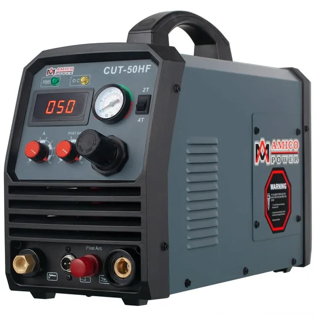 Amico CUT-50HF, 50 Amp Non-touch Pilot Arc Plasma Cutter, 100-250V Wide Voltage, 1/2 in. Clean Cut.