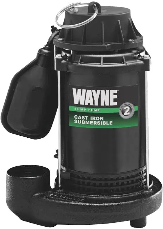 Wayne 58321-WYN3 CDU980E 3/4 HP Submersible Cast Iron and Stainless Steel Sump Pump with Integrated Vertical Float Switch, Large, Silver