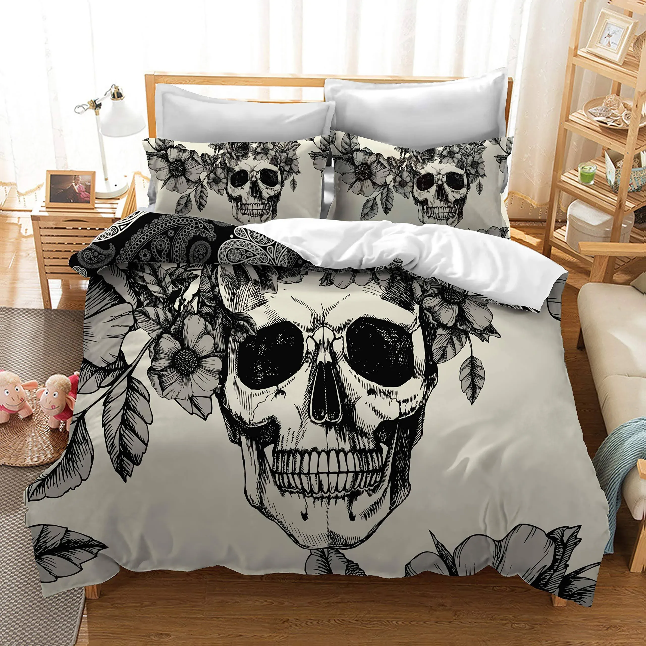 Mrbaby Death Skull Bedding Sets 3pc Duvet Cover Sets Queen Size (Queen)