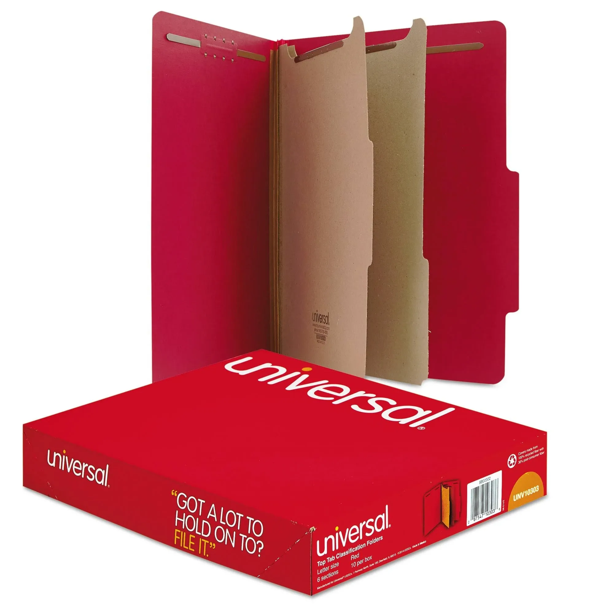 Universal - Pressboard Classification Folders, Letter, 6-Section, Ruby Red, 10/bx