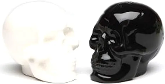 Pacific Trading Black & White Ceramic Skull Salt & Pepper Shakers