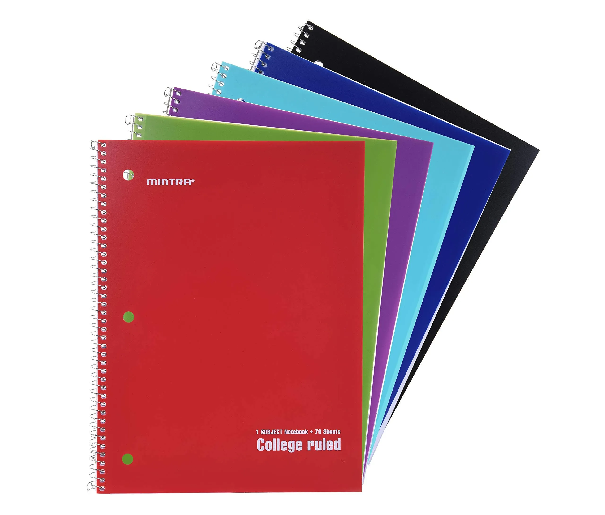 Mintra Office Spiral Notebooks - Solid, College Ruled, 6 Pack, for School, Office, Business, Professional,70 Sheets