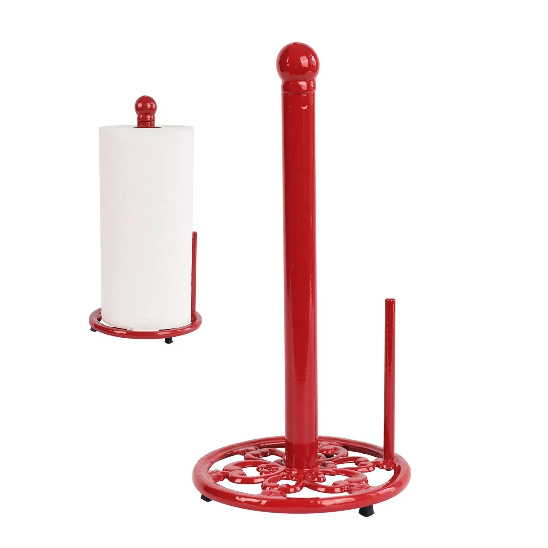 JOGREFUL Paper Towel Holder Cast Iron Vintage Roll Paper Towel Stand for Kitchen Countertop Bathroom Home Decor-Red Color