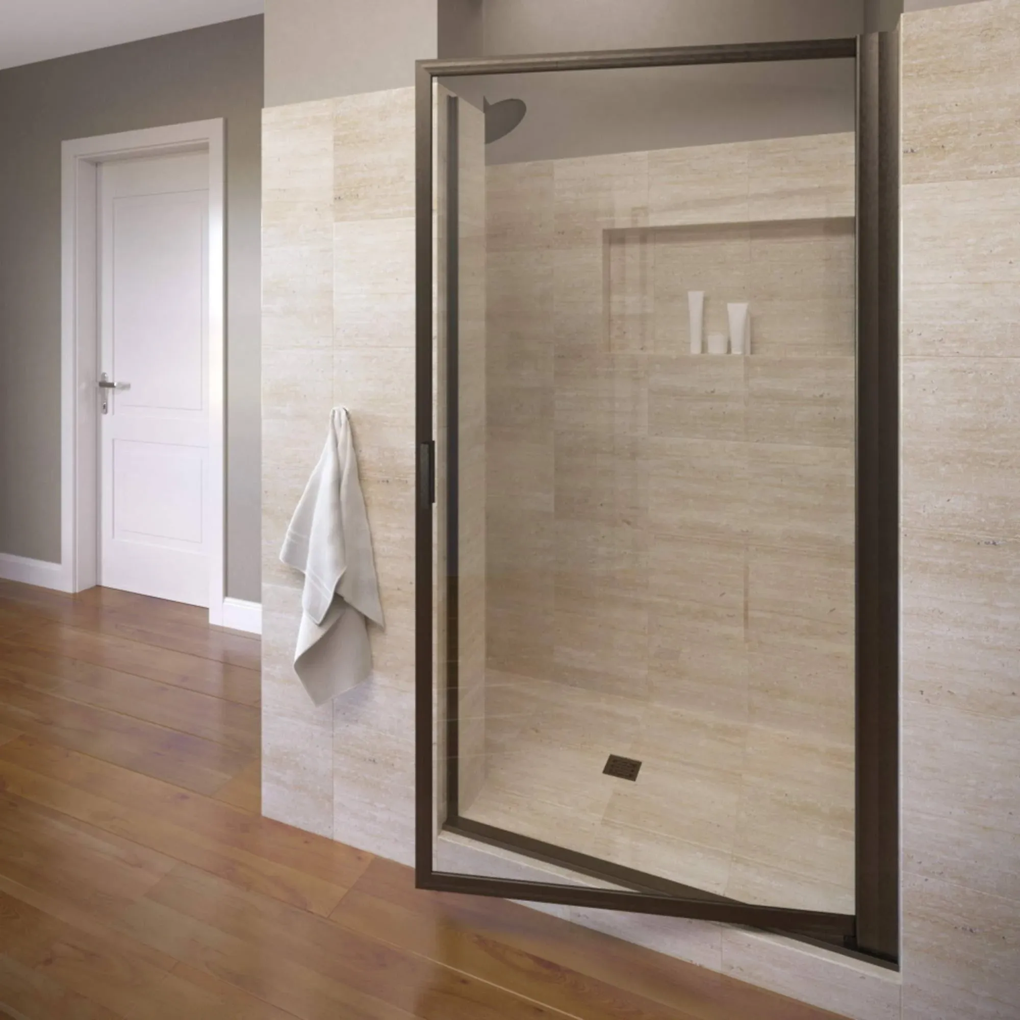 Basco Sopora 29 in. x 63-1/2 in. Framed Pivot Shower Door in Oil Rubbed Bronze ...