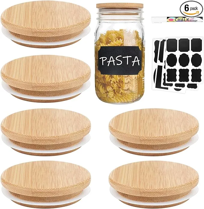 Mason Jar Lids with Straw Hole, Bamboo Lids for Beer Can Glass, CNVOILA ECO Reusable Bamboo Mason Jar Lids for Regular Mouth Mason Jar with 2 Reusable Stainless Steel Straw