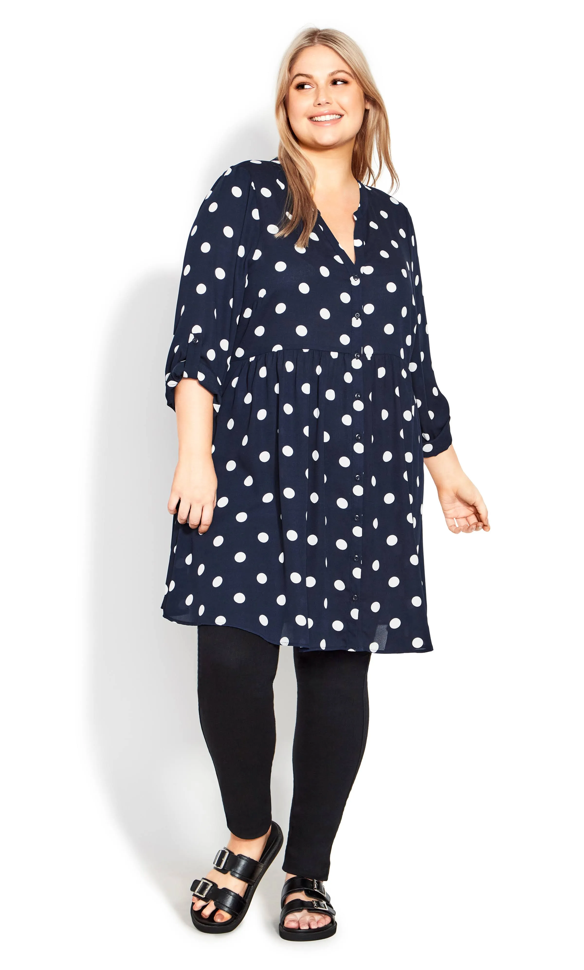 Evans | Women's Plus Size Gathered Waist Tunic - Navy Spot - 14W