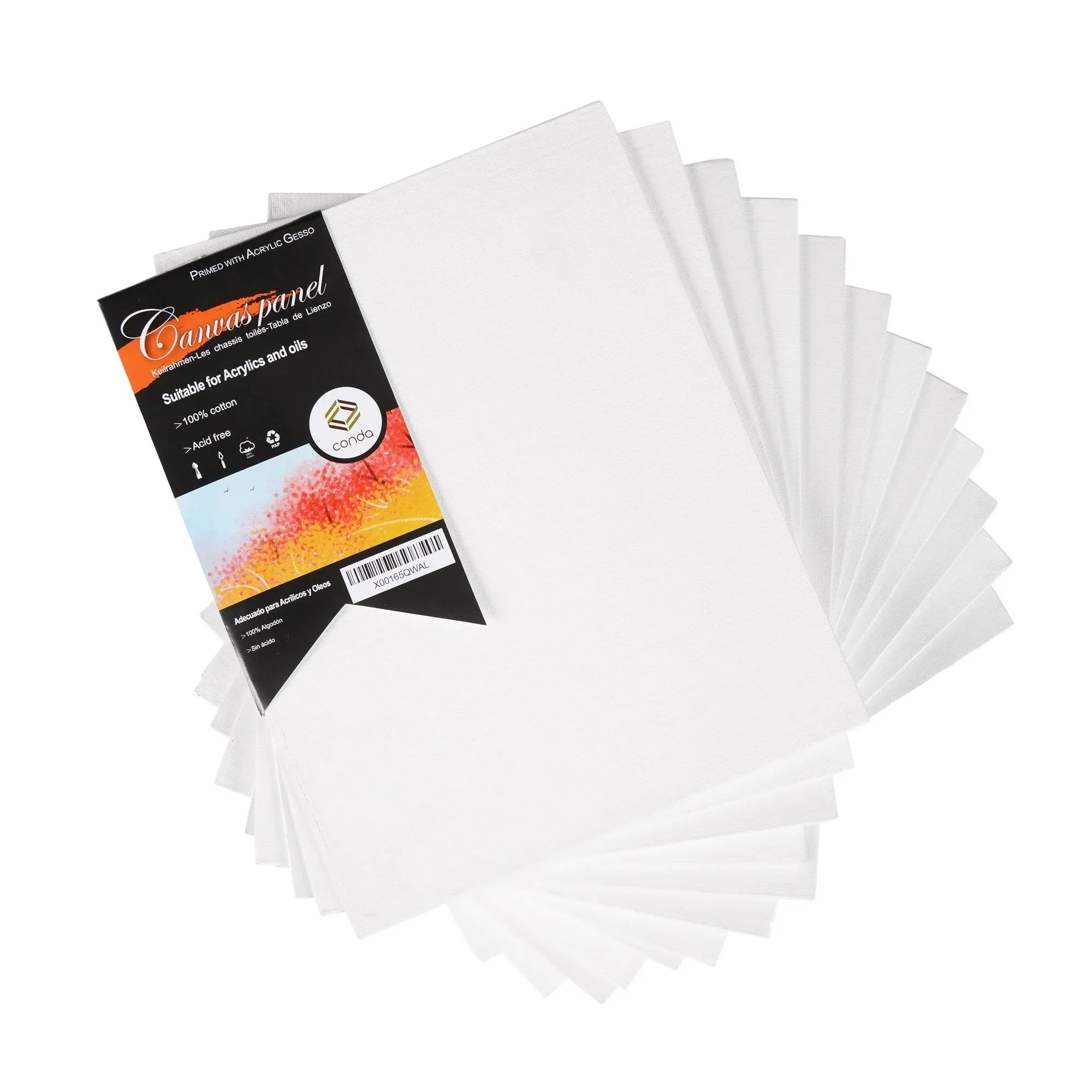 CONDA Artist Canvas Panels 9 x 12 inch, 12 Pack, Primed, 100% Cotton, Artist Quality Acid Free Canvas Board for Painting Watercolor & Oil