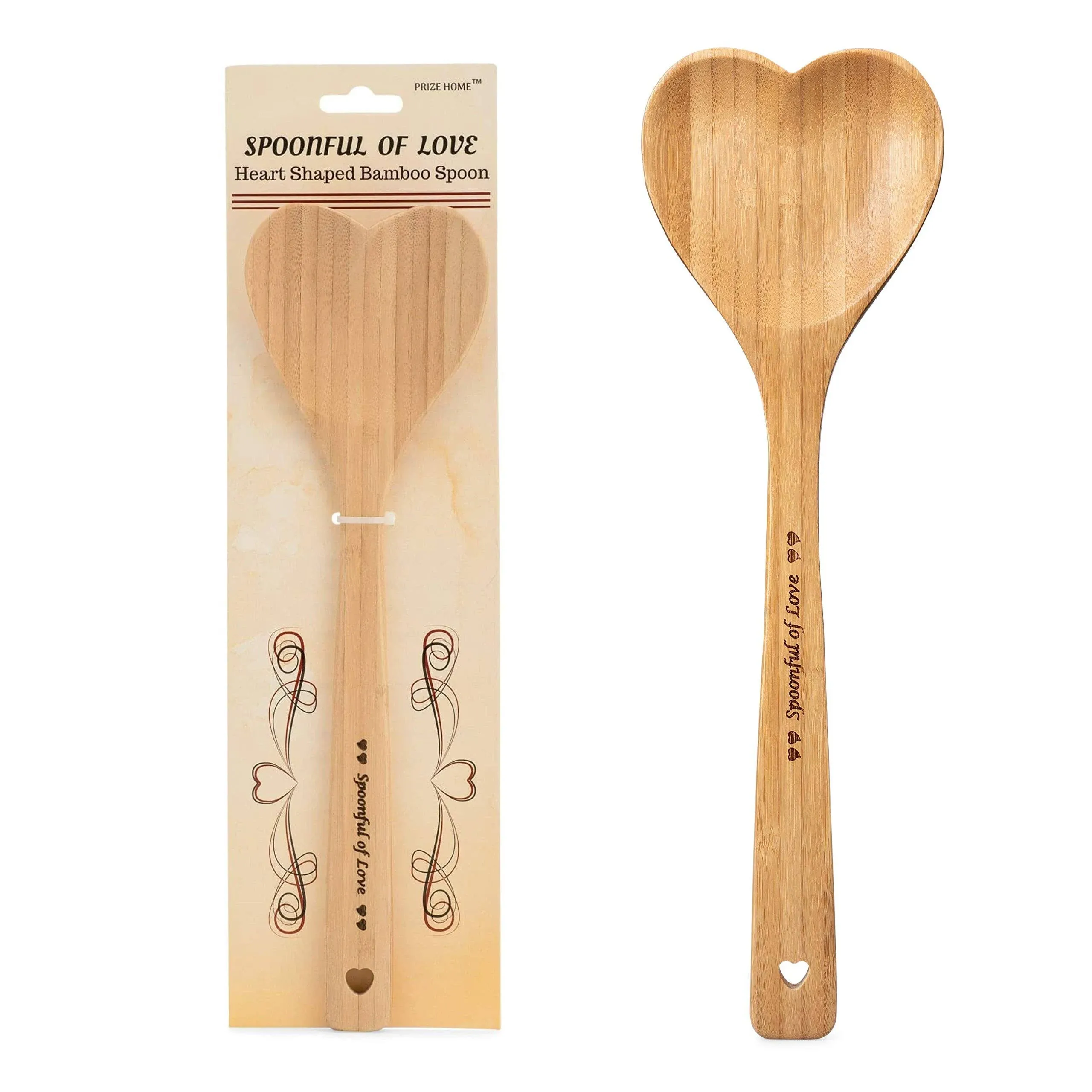 Prize Home Heart Shaped Bamboo Spoon - Engraved Spoonful of Love Wooden Serving ...