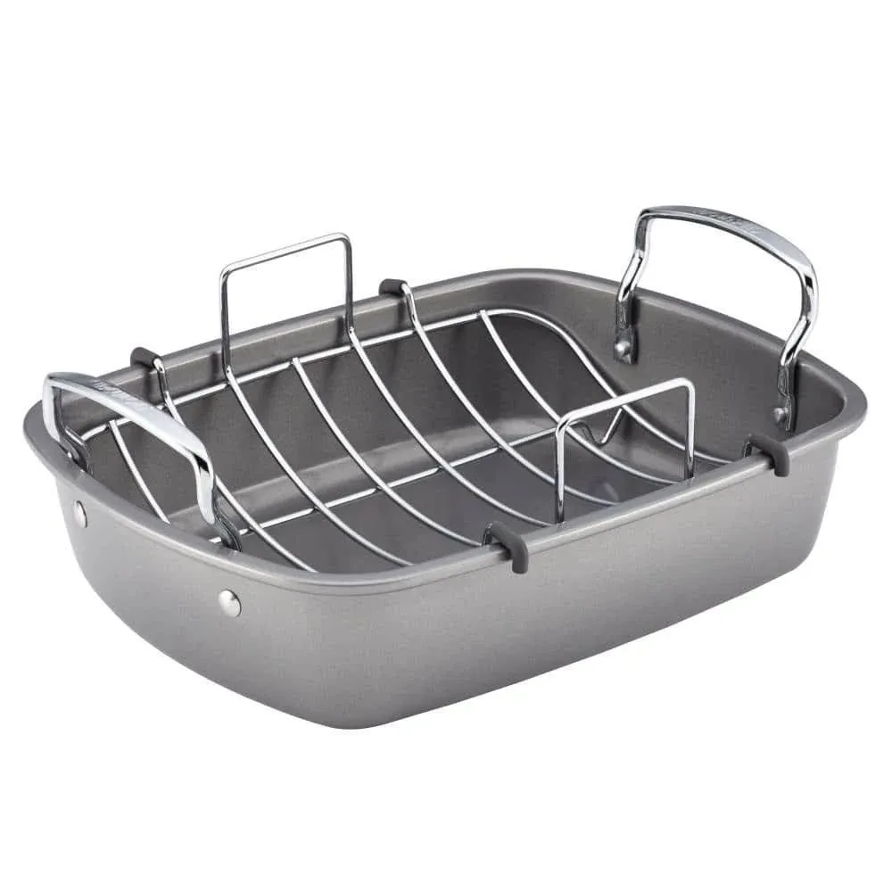 Circulon Nonstick Roasting Pan / Roaster with Rack - 17 Inch X 13 Inch, Gray