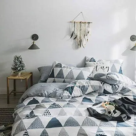 HighBuy Triangle Twin Duvet Cover Chckered Bedding Set Kids Cotton Children Twin Geometric Gingham Printed Duvet Cover Set 3 Pieces Modern Reversible Comforter Duvet Cover for Teens,Girls,Boys