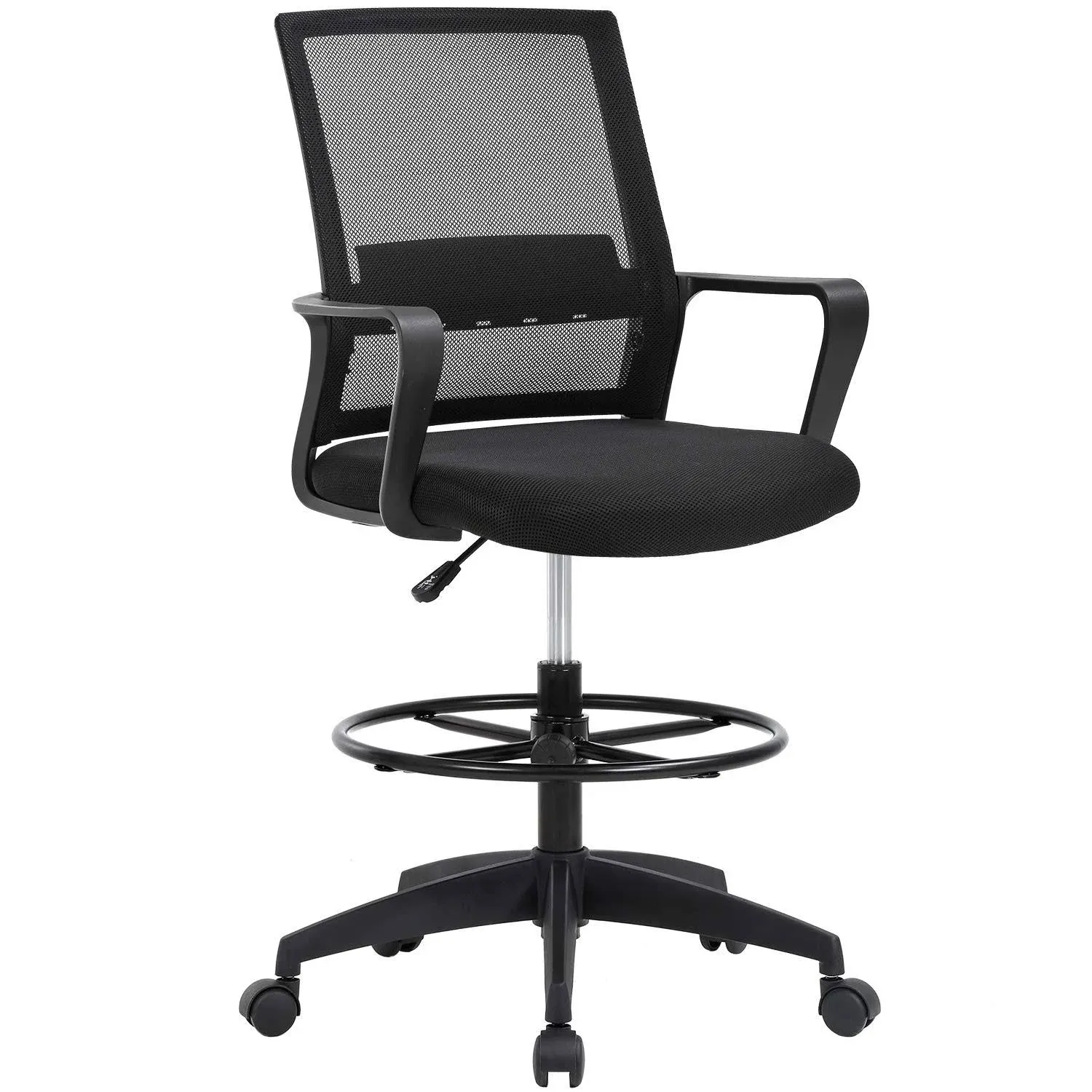 Bestoffice Drafting Chair Tall Office Chair Adjustable Height with Lumbar Support Arms Footrest Mid Back Desk Chair Swivel Rolling Mesh Com