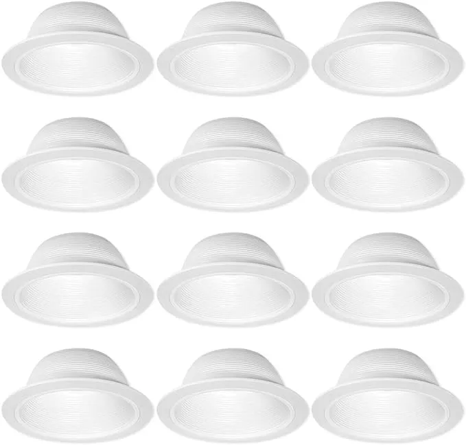 Sunco Lighting 12 Pack Trim - 6" inch White Baffle Recessed Can Light