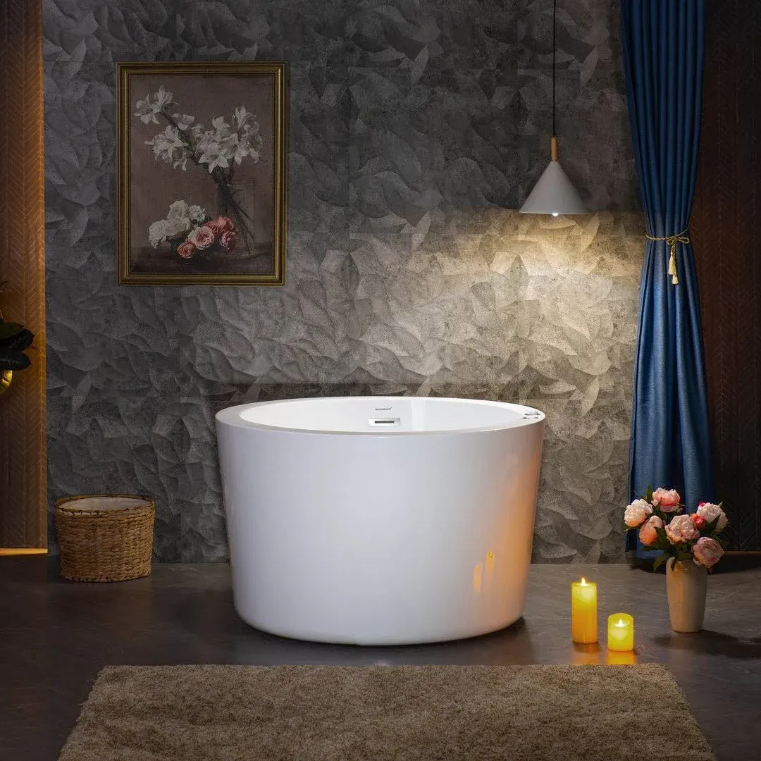 Woodbridge 41 in. x 41 in. Acrylic Round Whirlpool with Inline Heater Bathtub ...