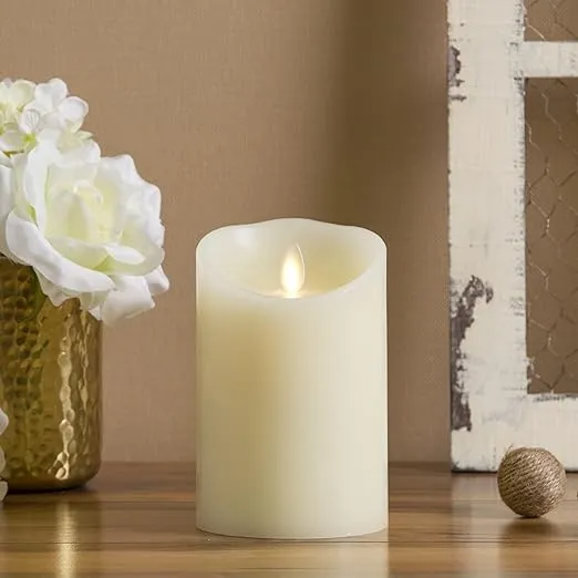 Luminara Moving Flame Pillar Flameless LED Candle, Scalloped Edge, Real Wax, ...