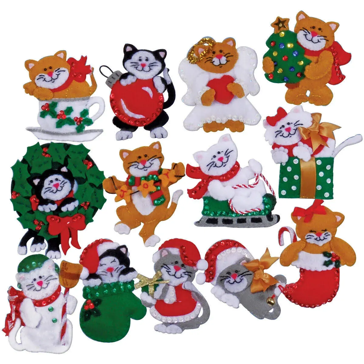 Lots of Kittens Ornaments Felt Applique Kit 3"x4" Set of 13