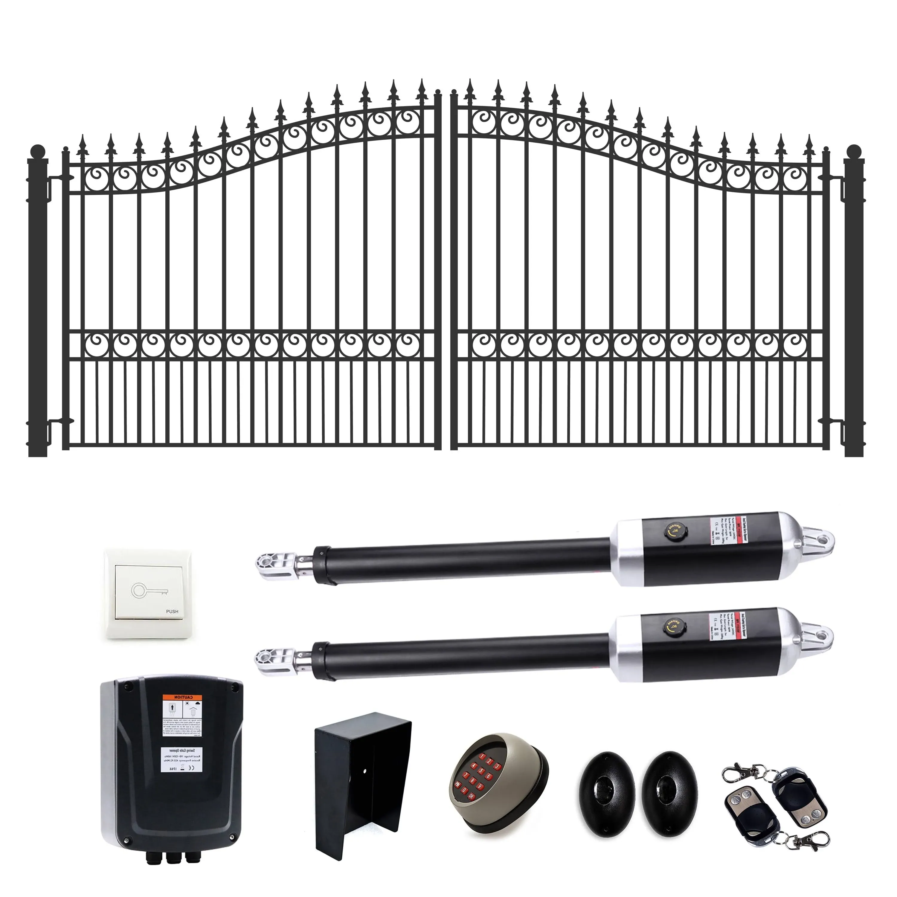 Aleko Automated Steel Dual Swing Driveway Gate and Gate Opener Complete Kit ...