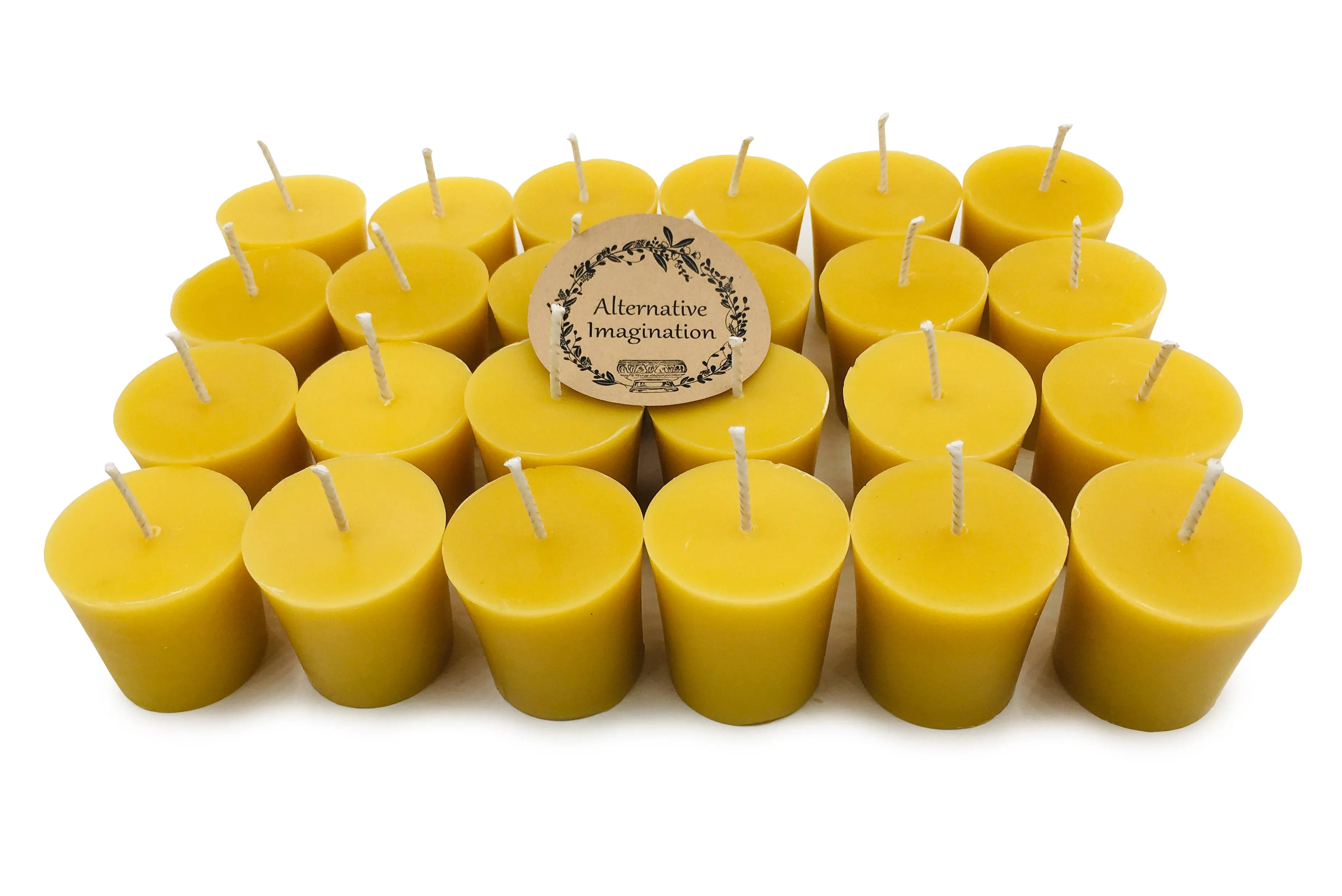 24 Pack of Beeswax Votive Candles - 100% Pure, Natural Beeswax with Natural Light Honey Scent - 15 Hour Burn - Alternative Imagination