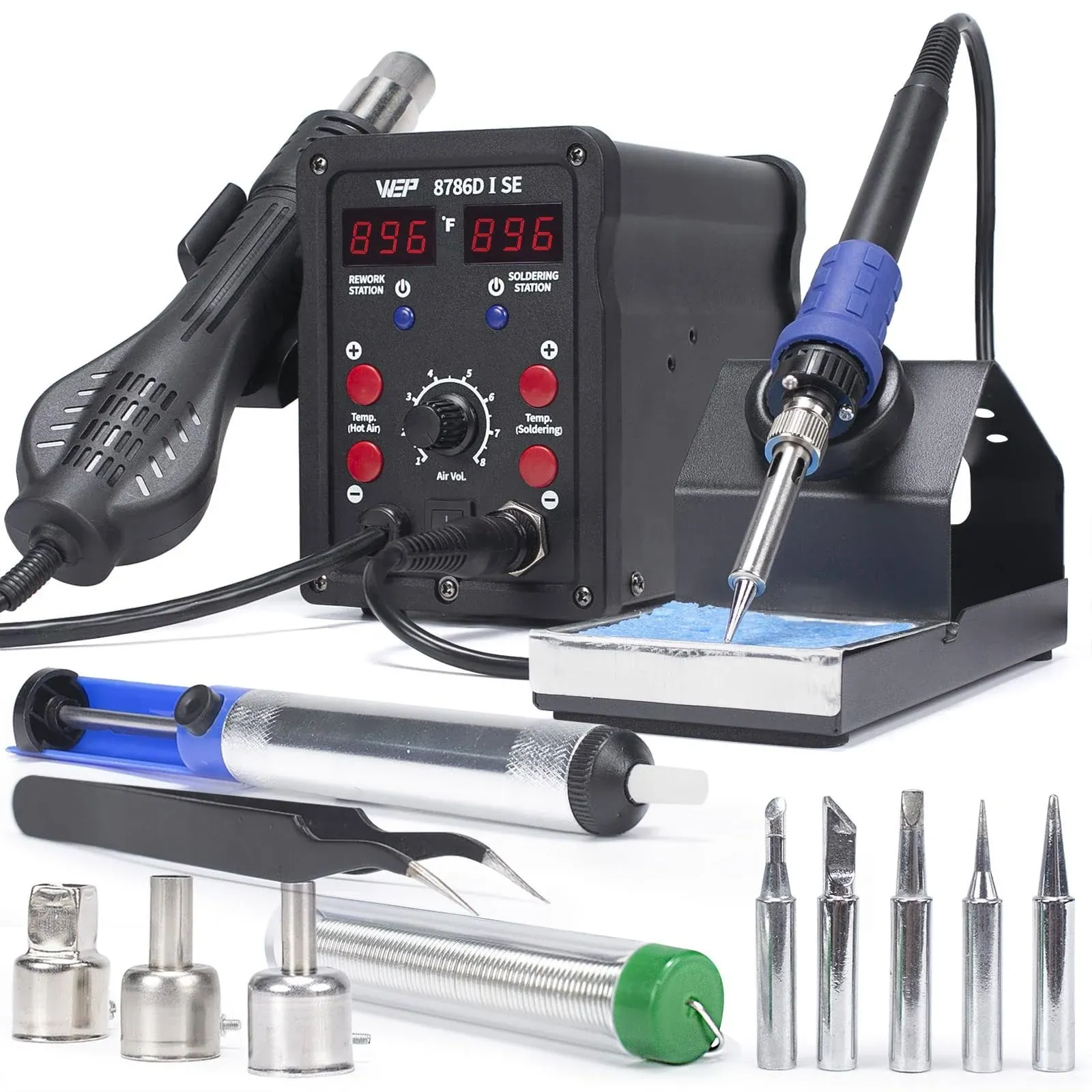 WEP 8786D-I SE Hot Air Soldering Iron Station Kit 2-in-1 for Rework, Desoldering ...