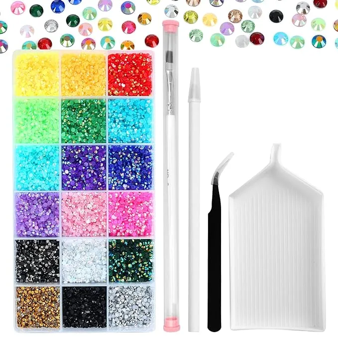 36000Pcs 3mm Jelly Rhinestones Kit- Resin Mixed Color Rhinestones for Nail Clothes Shoes Tumblers Decoration Flat Back Round