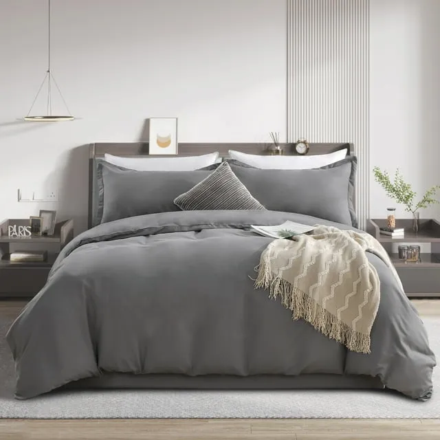 JELLYMONI Silver Grey Duvet Cover King Size - Soft Microfiber King Duvet Cover Set, 3 Pieces, 1 Duvet Cover 104x90 Inches with Zipper Closure and 2 Pillowcases, Comforter Not Included