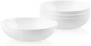 Corelle 4-Pc Meal Bowls Set, Service for 4, Durable and Eco-Friendly 9-1/4-Inch Glass Bowls, Compact Stack Bowl Set, Microwave and Dishwasher Safe, White, 46 Ounces