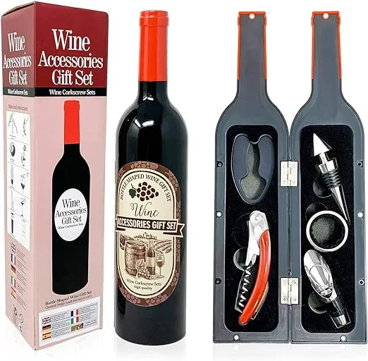 Wine Opener Set by AceProd Wine Corkscrew Opener Gift Set with Foil Cutter Wine Pourer and Stopper Wine Opener Kit Gift Idea for Women and Men