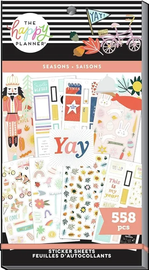 Happy Planner Sticker Pack for Calendars, Journals, and Diaries, Multicoloured Scrapbook Accessories, Beautiful Blooms Theme, 25 Sheets, 264 Total Stickers