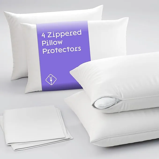 4-Pk Pillow Protectors Zipper Extreme Soft Cooling Microfiber Wrinkle Stain Fade