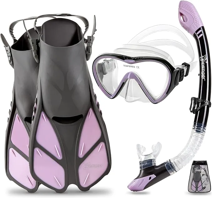 Seavenger Aviator Snorkeling Set with Gear Bag S/M Lavender