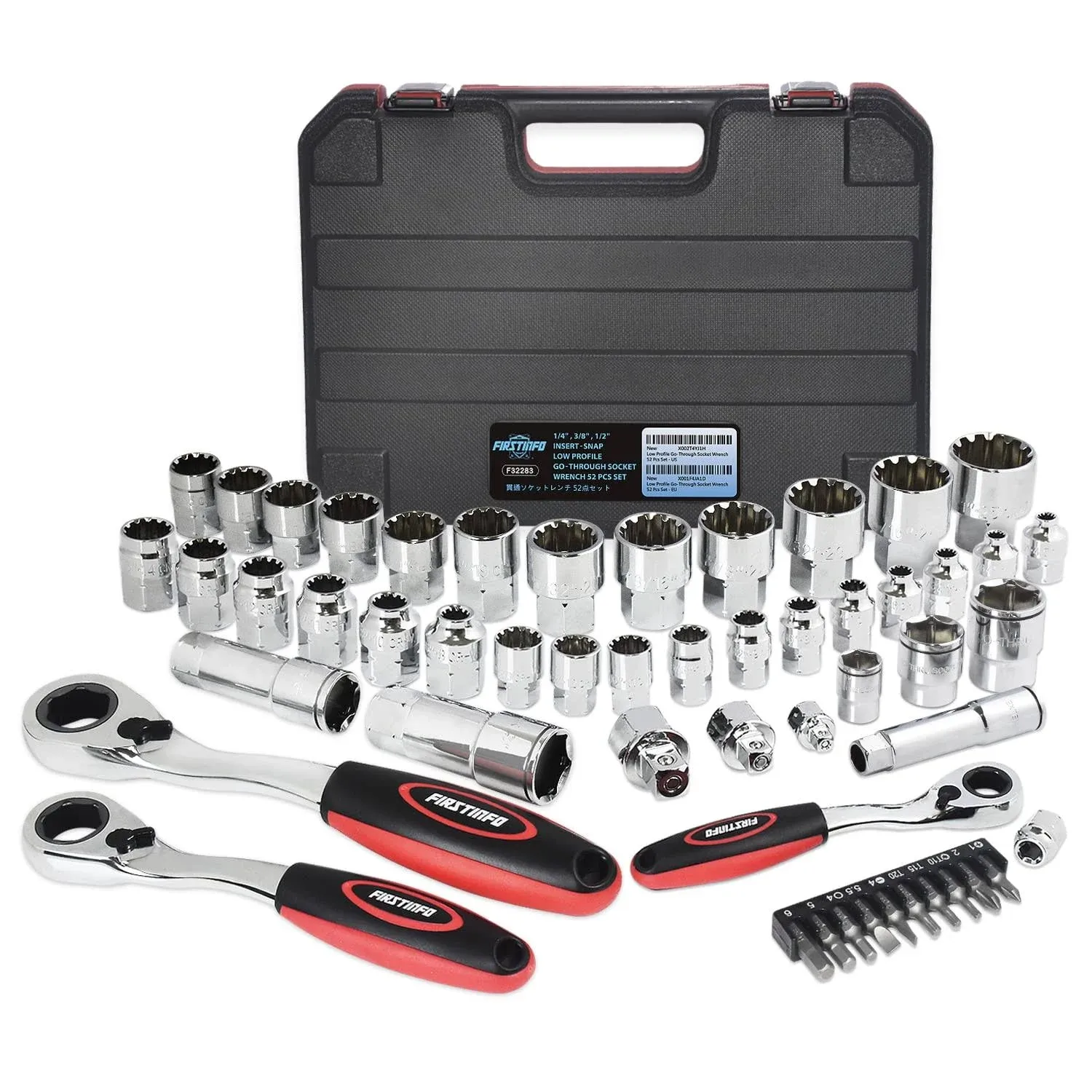 FIRSTINFO Low Profile Go-Through Socket Wrench 52 Pcs Set