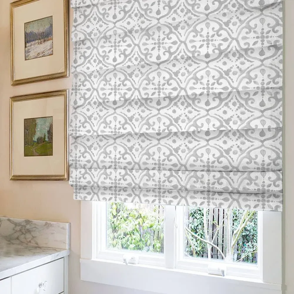 Roman Shades Window Shades,Grey Pattern Blackout Light Filtering Custom Window Roman Blinds,10 percent Linen Fabric Roman Shades for Windows,French Doors,Doors,Kitchen Windows