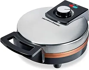 Hamilton Beach Belgian Waffle Maker with PFAS-Free Non-Stick Ceramic-Coated Plates, Browning Control, Indicator Lights, Stainless Steel (26081)