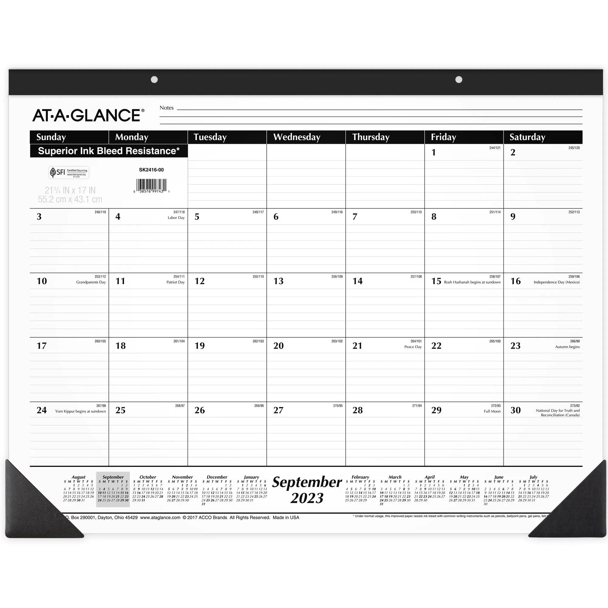 at A Glance Academic Year Ruled Desk Pad, 21.75 x 17, White Sheets, Black Binding,