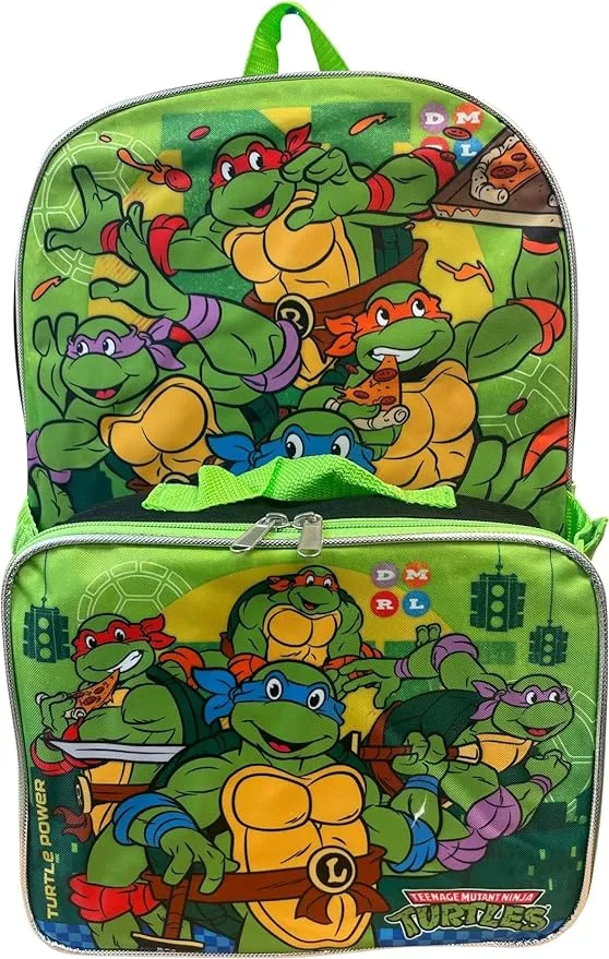 Ruz Group Kid's Licensed 16 Inch Backpack With Removable Lunch Box Set (Ninja Turtles)