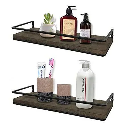 Minggoo Floating Shelves Wall Mounted Set of 2, Rustic Wood Wall Storage Shelves ...