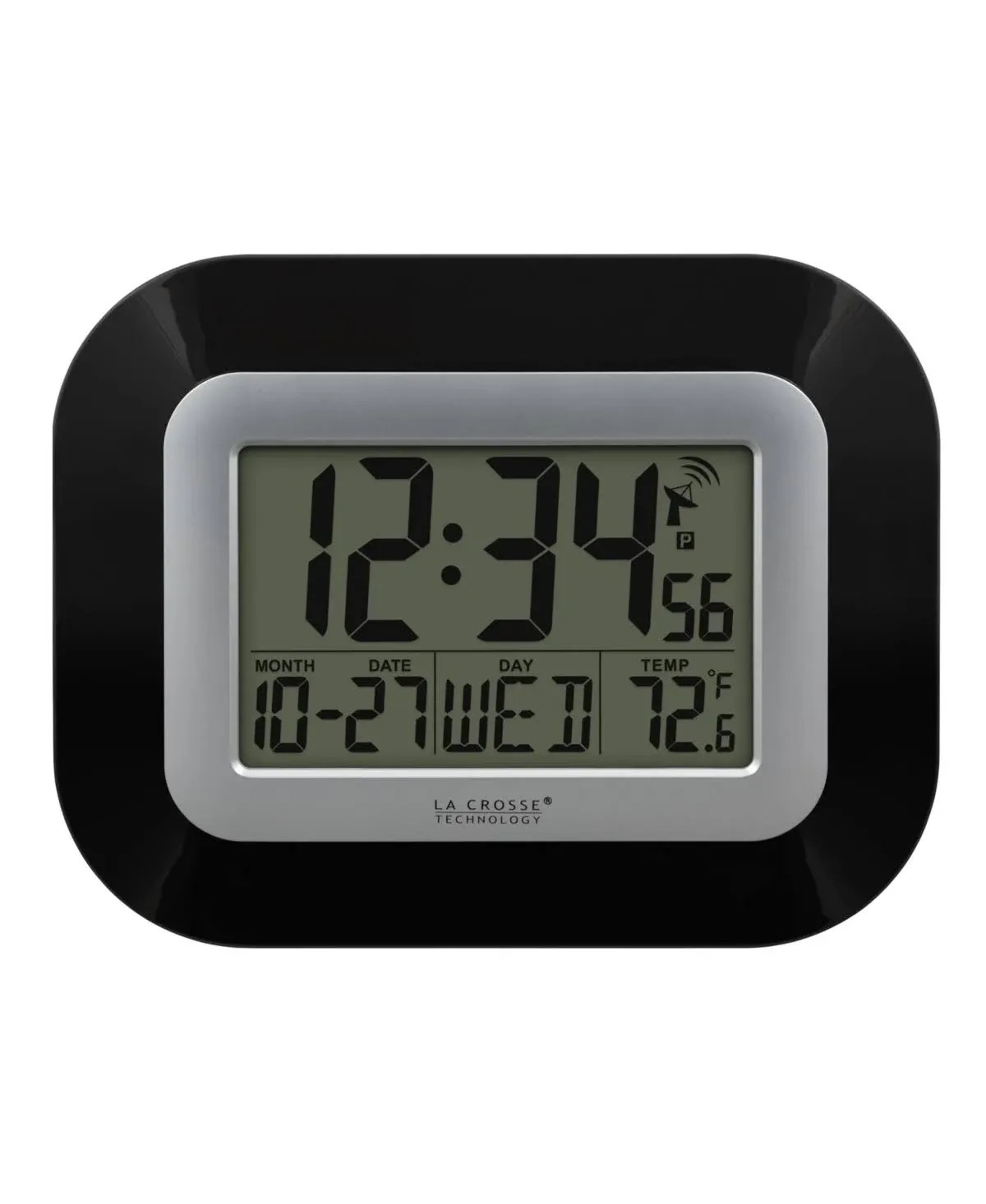 La Crosse Technology WT-8005U-S Atomic Digital Wall Clock with Indoor Temperature, Silver