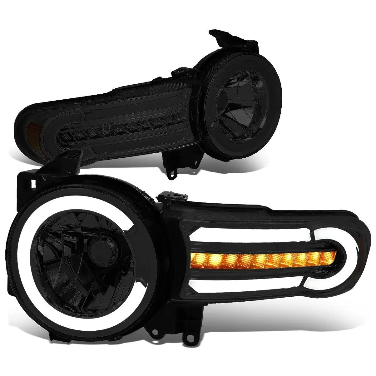 DNA Motoring HL-LB-FJC07-SM-AM Smoke Lens Headlights With LED DRL+Sequential Signal Compatible with 07-14 FJ Cruiser