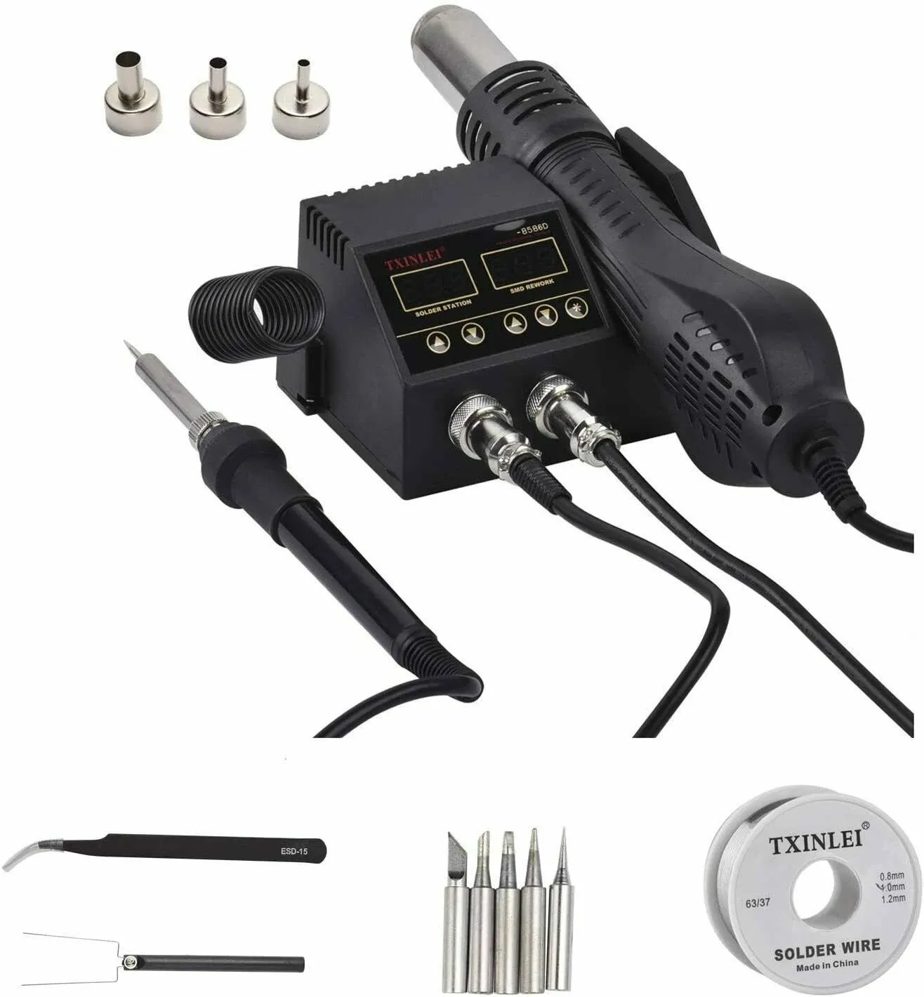 TXINLEI 8586D 110V Soldering Station 2 in 1 Digital Display Rework Station SMD Hot Air Soldering Iron