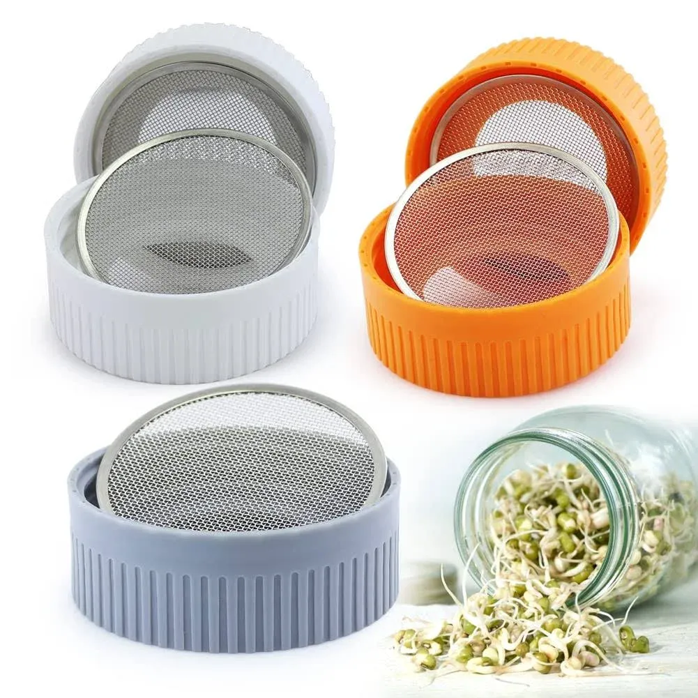 5 Pack Sprouting Lids for Wide Mouth Mason Jars, Plastic Sprout Lid, Bean Screen