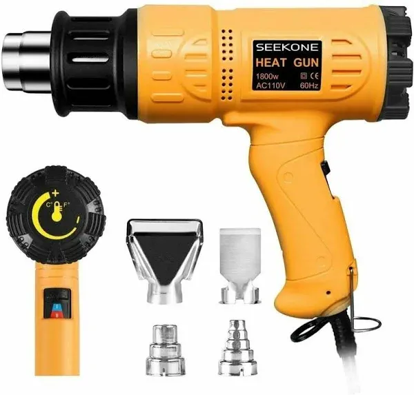 SEEKONE Heat Gun 1800W 122~120250- 650fast Heating Heavy Duty Hot Air Gun Kit Variable Temperature Control Overload Protection with 4 Nozzles for Craf