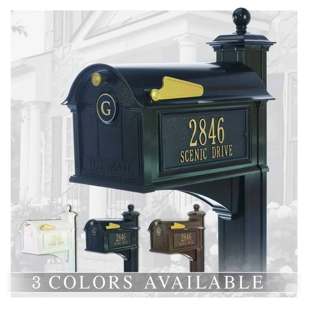 Whitehall™ Personalized Whitehall Balmoral Mailbox with Side Address Plaques, Monogram & Post Package (3 Colors Available)