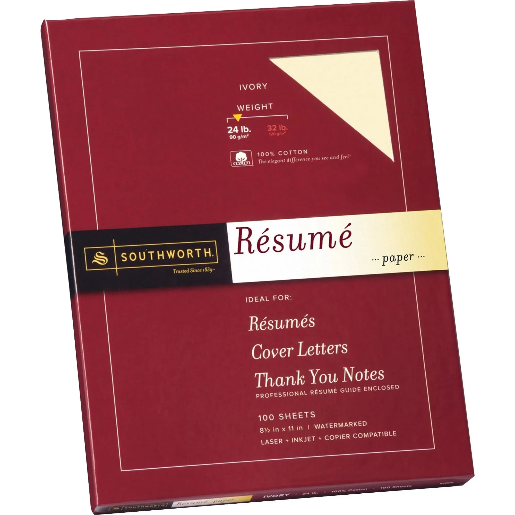 Southworth Exceptional Resume Paper, 100% Cotton, 24 lb, Ivory, 100 Count (R14ICF)