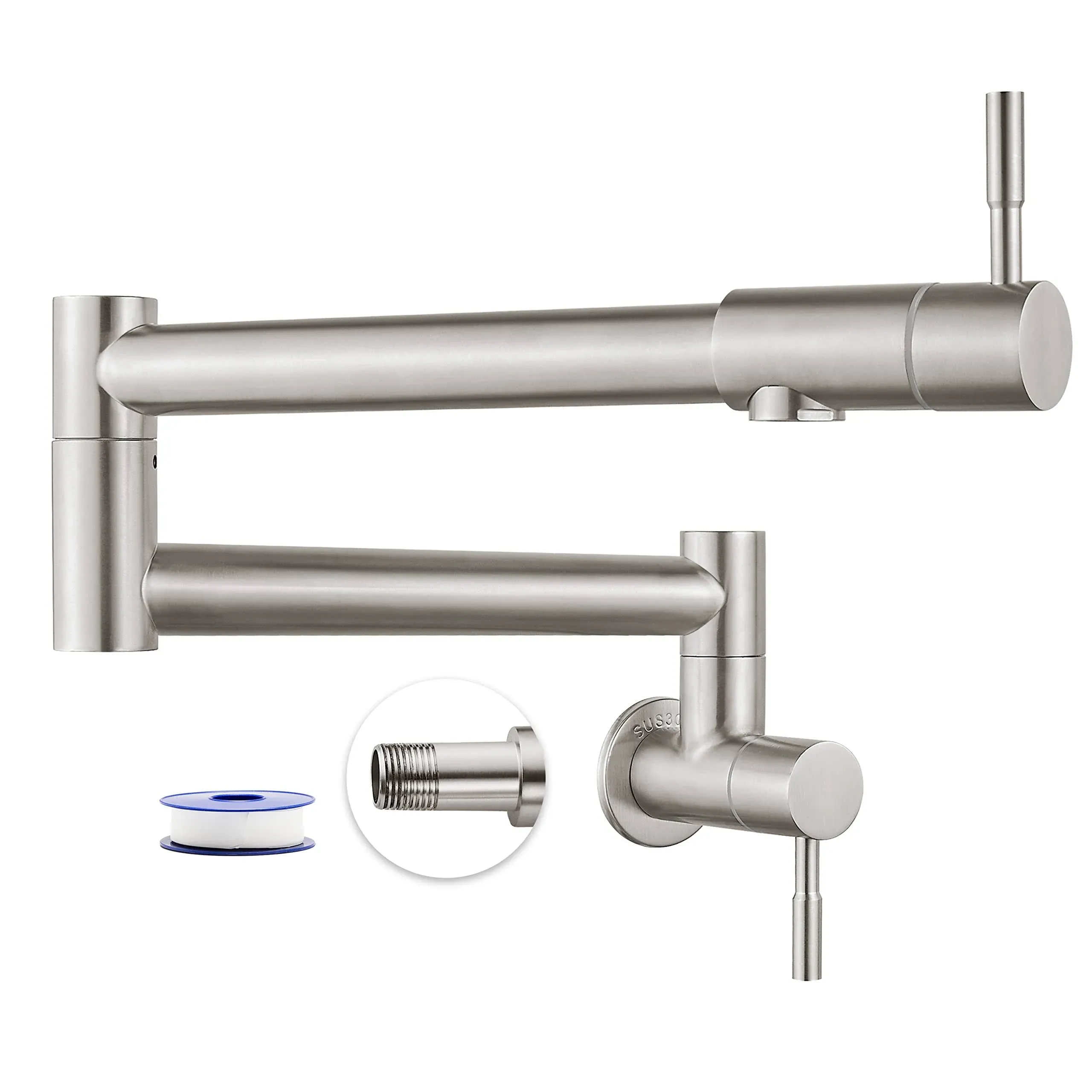 Heyalan Pot Filler Brushed Nickel Wall Mounted Folding Stretchable Kitchen ...