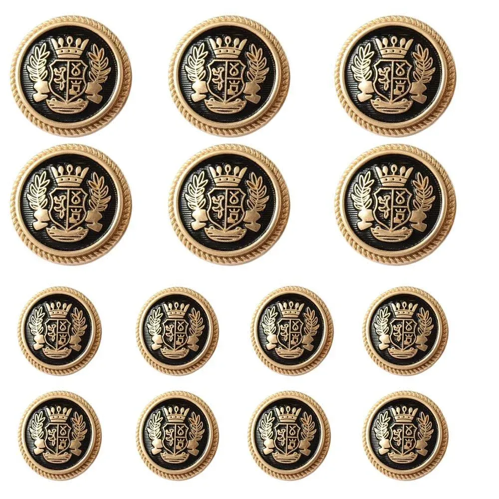 MebuZip 14 Pieces Black Gold Metal Blazer Button Set 15mm 20mm