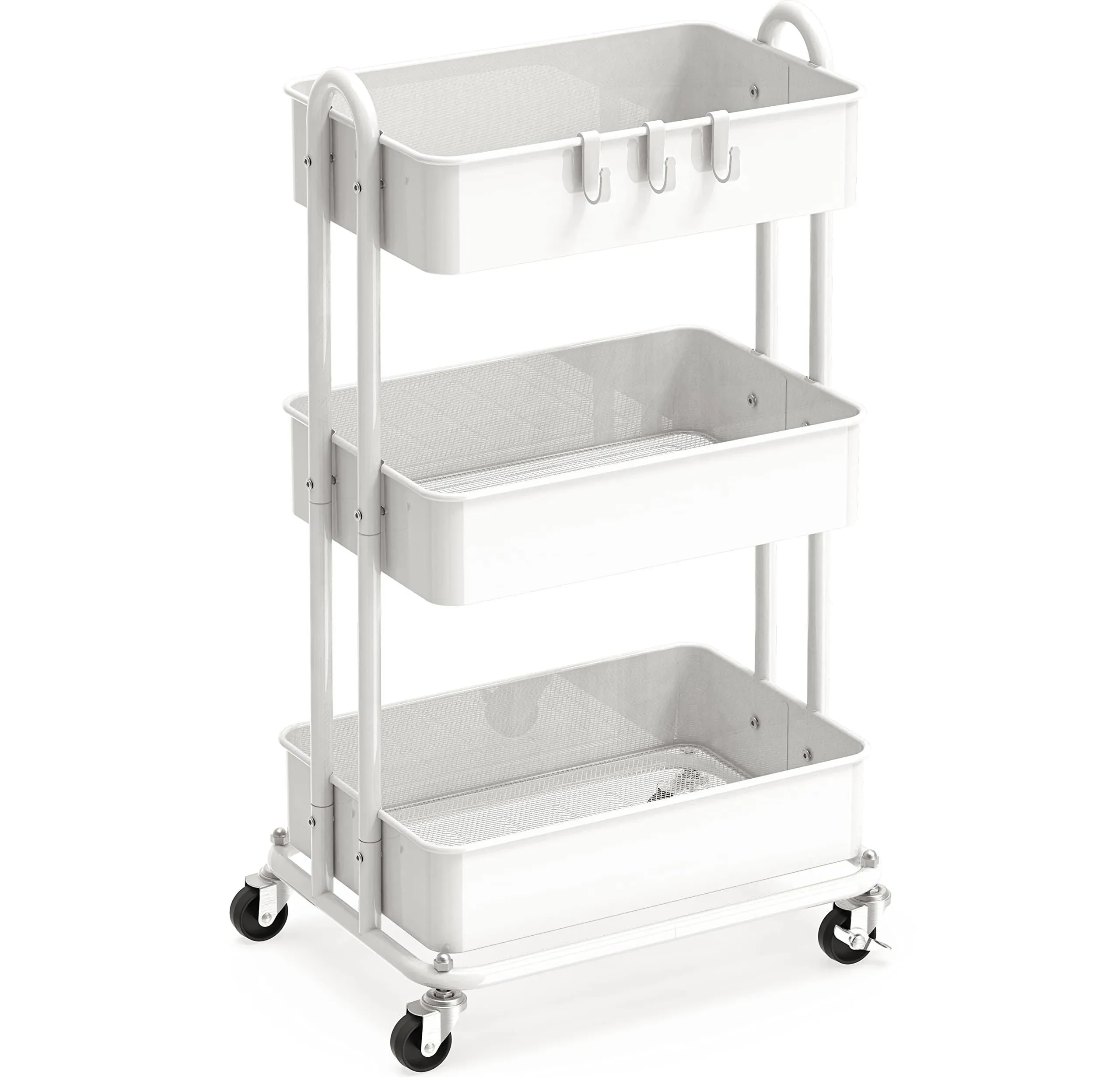 Simple Houseware Heavy Duty 3-Tier Metal Utility Rolling Cart White