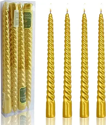 Gedengni Gold Twist Taper Candle, Spiral Taper Candle, Taper Twisted Dinner Dining Table Wedding Spiral Long Candles Wax