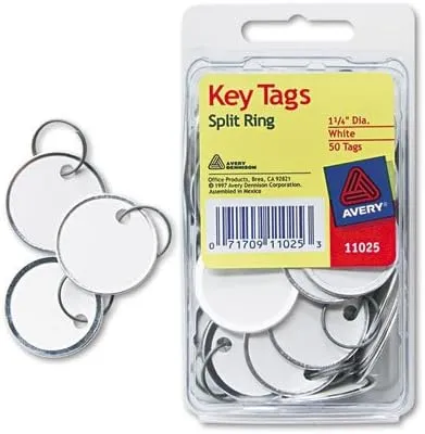 Avery : Metal Rim Key Tags, Card Stock/Metal, White, 50 per Pack -:- Sold as 2 Packs of - 50 - / - Total of 100 Each